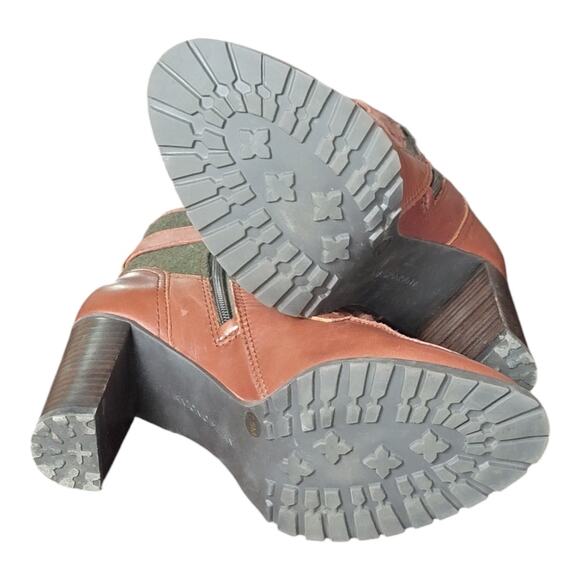 Antonio Melani Garnett Brown Green Leather Lace Up Buckle Zip Heel Boots US 7.5M - Picture 6 of 10